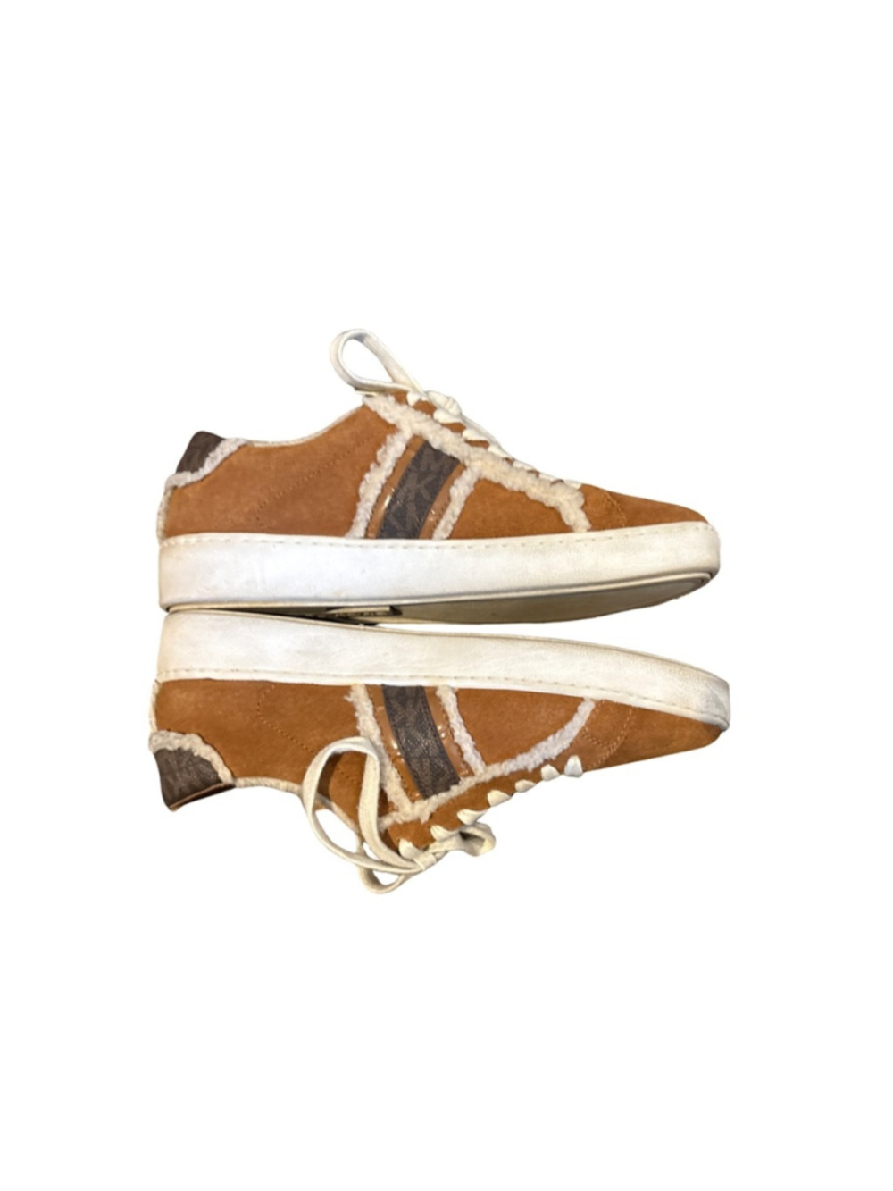 Michael Kors Brown and White Faux Shearling Sneakers size 8.5
